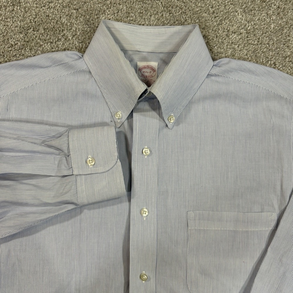 Brooks Brothers Makers Button Down Shirt‎ M Blue White Pinstripe USA Made Cotton